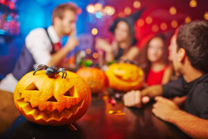 Jack-oâ-lantern on bar counter